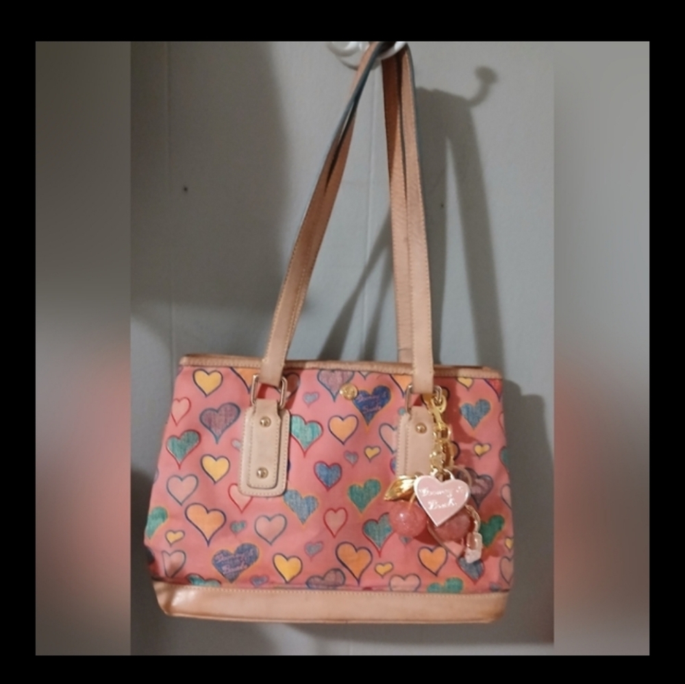 Pink Heart Print Tote Bag with Gold Charm